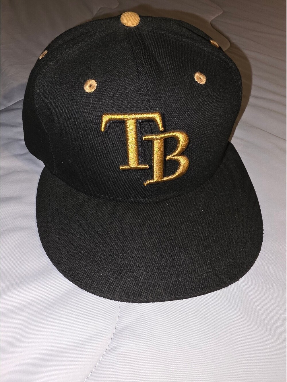 New Era Tampa Bay Rays MLB Hat Mens 7 1/2 Black Gold 59FIFTY Fitted Cap